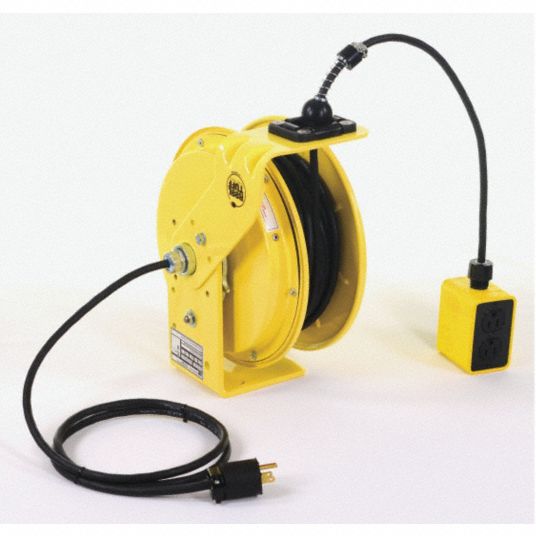 Retractable Cord Reel, 120V AC, Triple Tap Connector, 30 ft, Yellow Reel  Color, 15.0 - Grainger