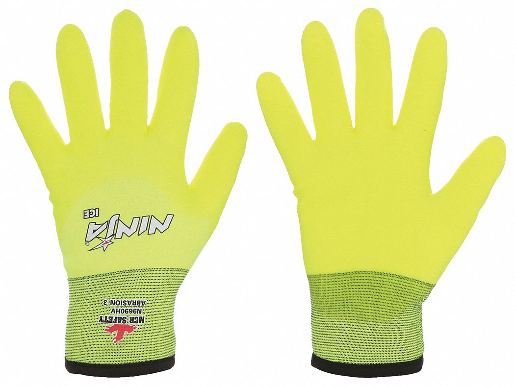 COATED GLOVES, 2XL (11), ¾ DIPPED, PVC, -22 ° F MIN TEMP, NYLON, 15 GA, LIME