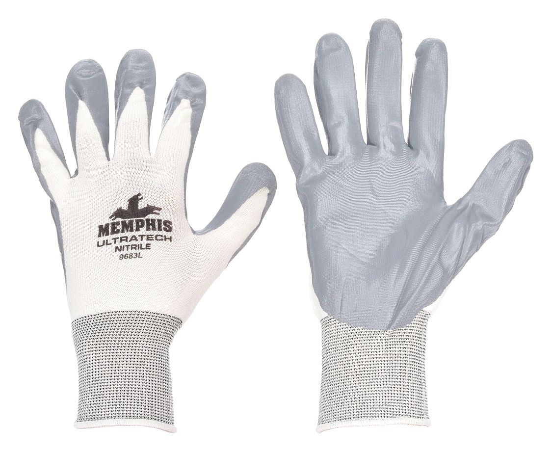 COATED GLOVES,NITRILE/NYLON,XL,GY/WHT,PR