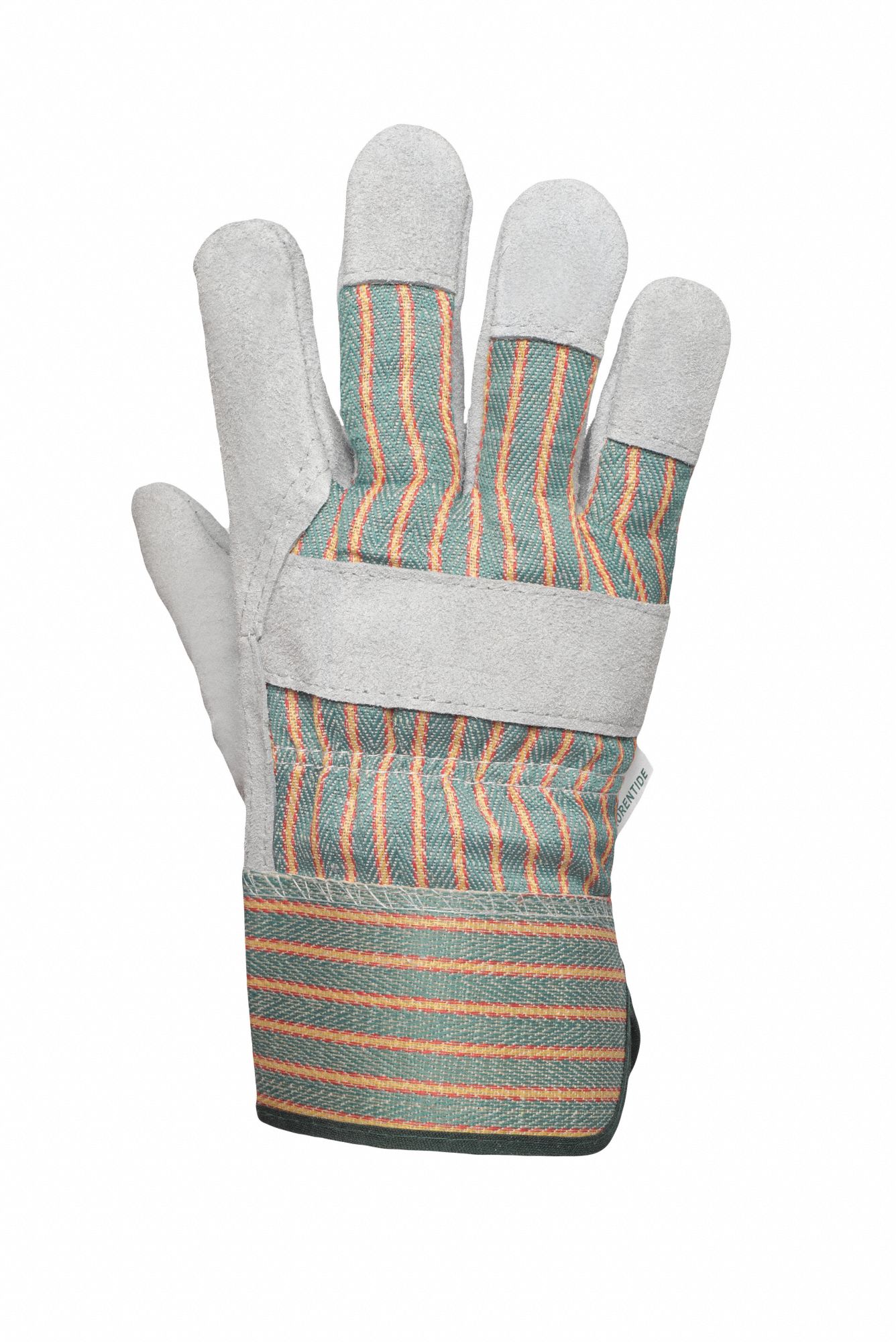 WORK GLOVES, HEAVY DUTY, 2 1/2 IN SAFETY CUFF, ONE SIZE LEATHER/COTTON, PR