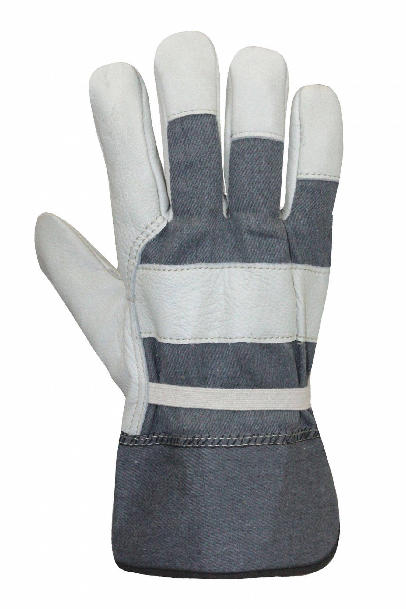 WORK GLOVE, 2 1.2 IN SAFETY CUFF, LINED PALM, ELASTIC WRIST, ONE SIZE, COWHIDE/COTTON, PR