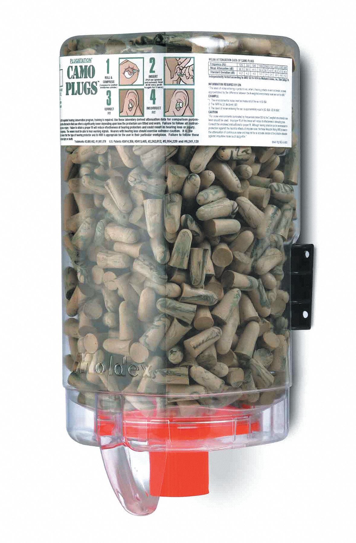 DISTRIBUTEUR DE BOUCHONS À OREILLES, CAMOUFLAGE, MOUSSE, UNIVERSEL, CONIQUE, 33 DB, SANS FIL, 500 PR