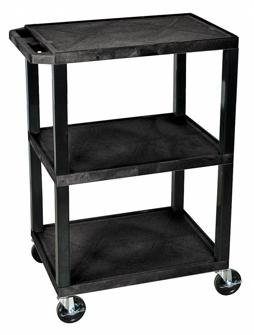 UTILITY CART WITH LIPPED PLASTIC SHELVES, 300 LB LOAD CAPACITY, 24 IN X 18 IN, BLACK
