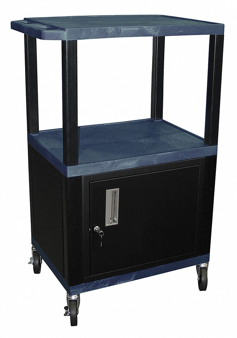 24 in x 18 in, Plastic, AV Cart with Plastic Shelves & Steel Storage