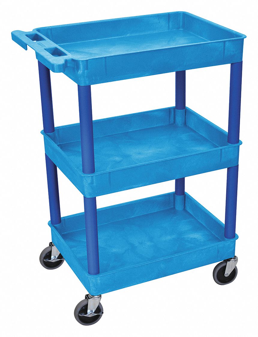 UTILITY CART WITH DEEP LIPPED PLASTIC SHELVES, 300 LB LOAD CAPACITY, 24 IN X 18 IN