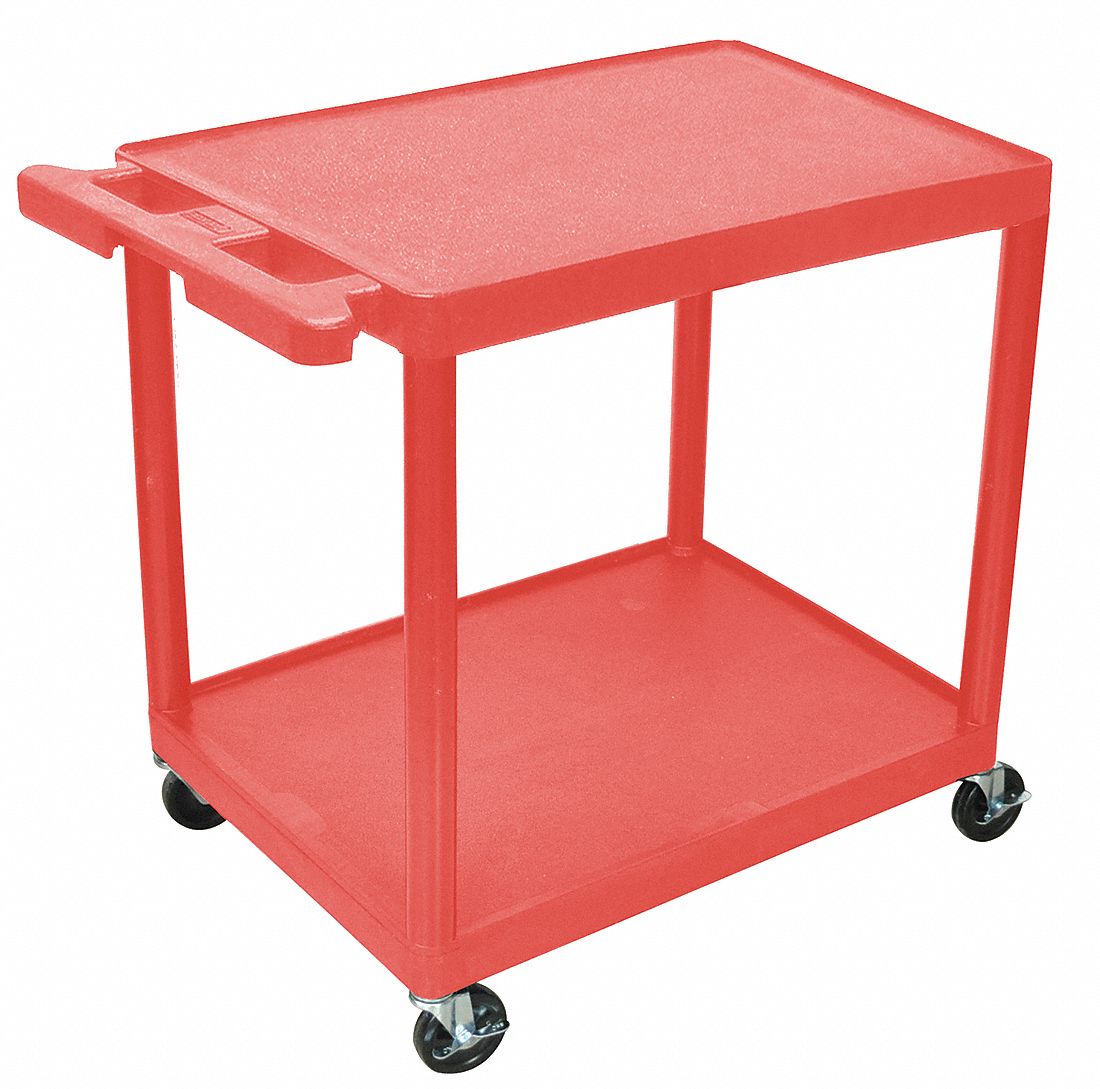 UTILITY CART WITH LIPPED PLASTIC SHELVES, 300 LB LOAD CAPACITY, 24 IN X 18 IN, RED