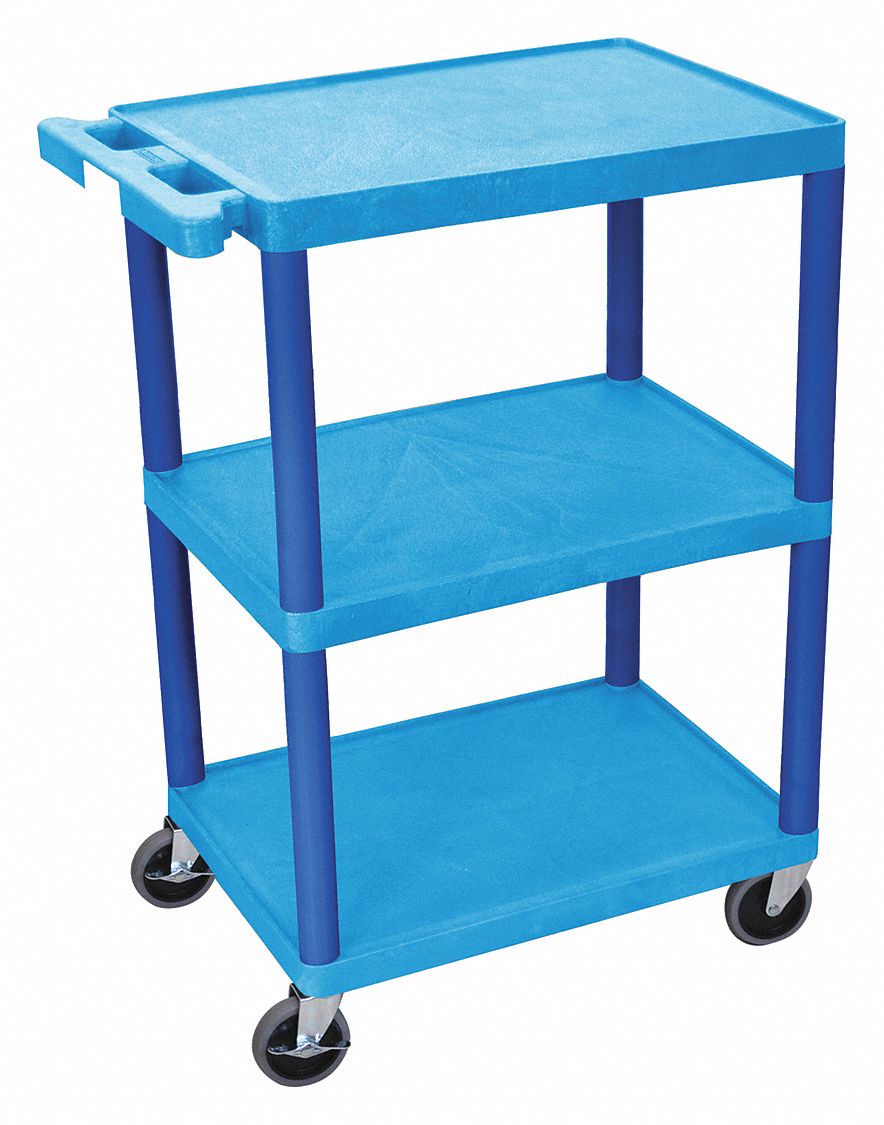 UTILITY CART WITH LIPPED PLASTIC SHELVES, 300 LB LOAD CAPACITY, 24 IN X 18 IN, BLUE