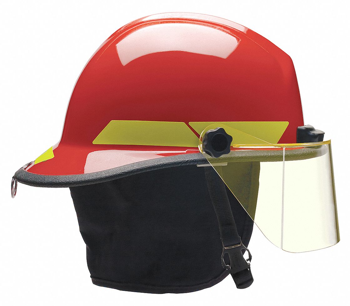 BULLARD Red Fire Helmet, Shell Material Thermoplastic, 6Point SureLock(R) Ratchet Suspension