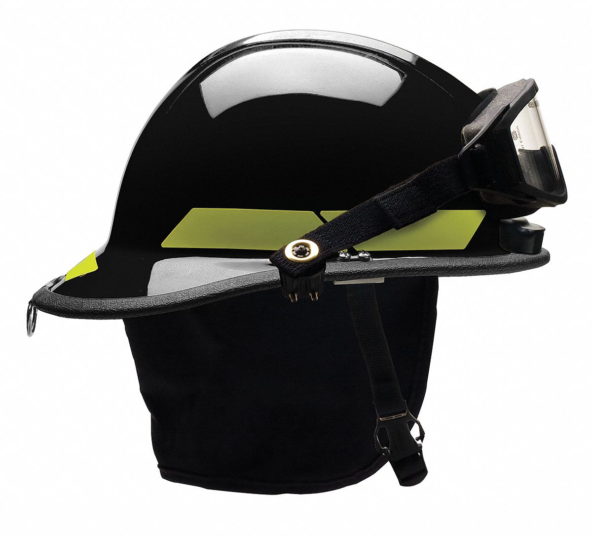 Fire Helmet: Black, Modern Rear Brim, Chin Strap, 6-Point Sure-Lock(R) Ratchet