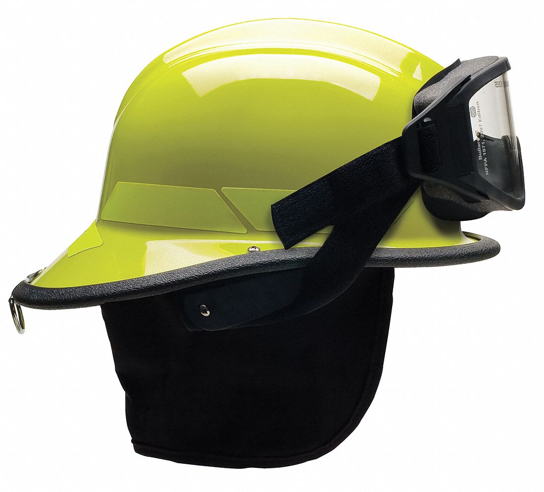 Fire Helmet: Lime, Modern Rear Brim, Chin Strap, 4-Point Sure-Lock(R) Ratchet