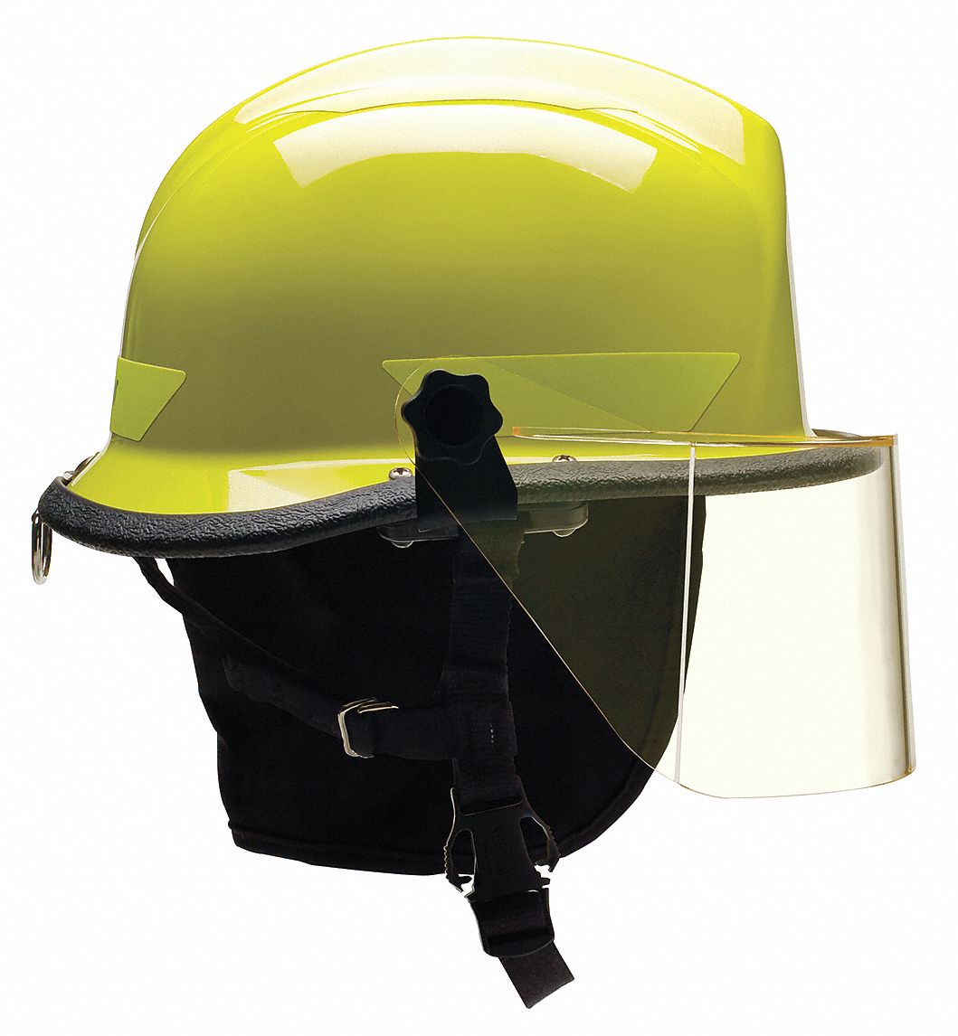 Fire/Rescue Helmet: Lime, Modern Rear Brim, Chin Strap, 4-Point Sure-Lock(R) Ratchet