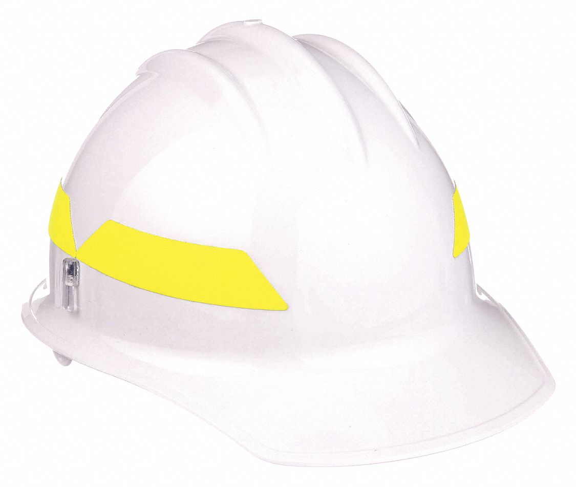 Wildland Fire Helmet: White, Front Brim, Chin Strap, 6-Point Sure-Lock(R) Ratchet