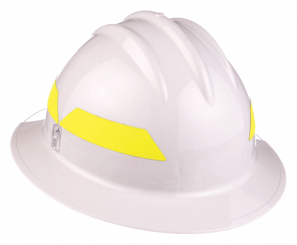 Wildland Fire Helmet: White, Full Brim, Chin Strap, 6-Point Sure-Lock(R) Ratchet
