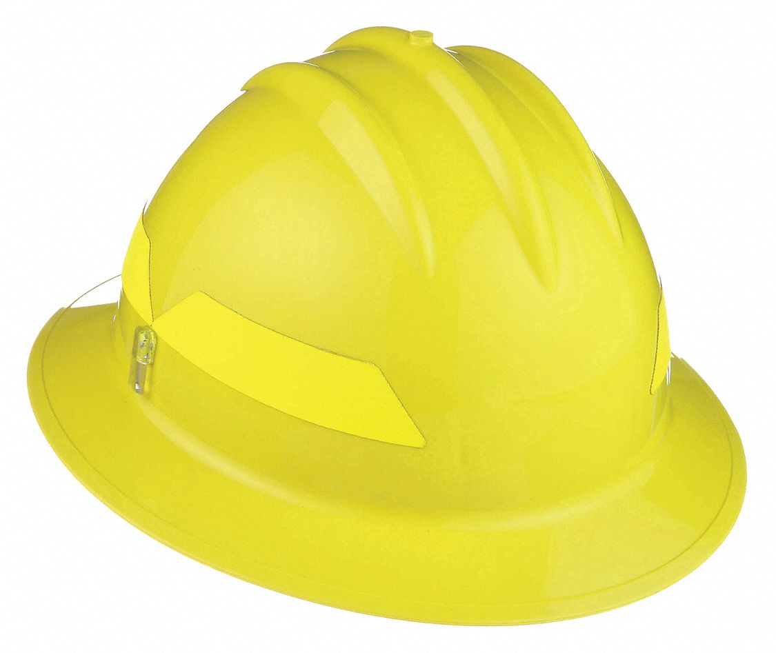Wildland Fire Helmet: Lime, Full Brim, Chin Strap, 6-Point Sure-Lock(R) Ratchet