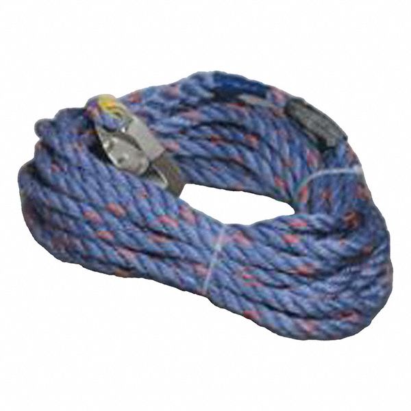 VERTICAL ROPE LIFELINE, POLYPROPYLENE, W/17D-1 CARABINER LOOP, 50 FT