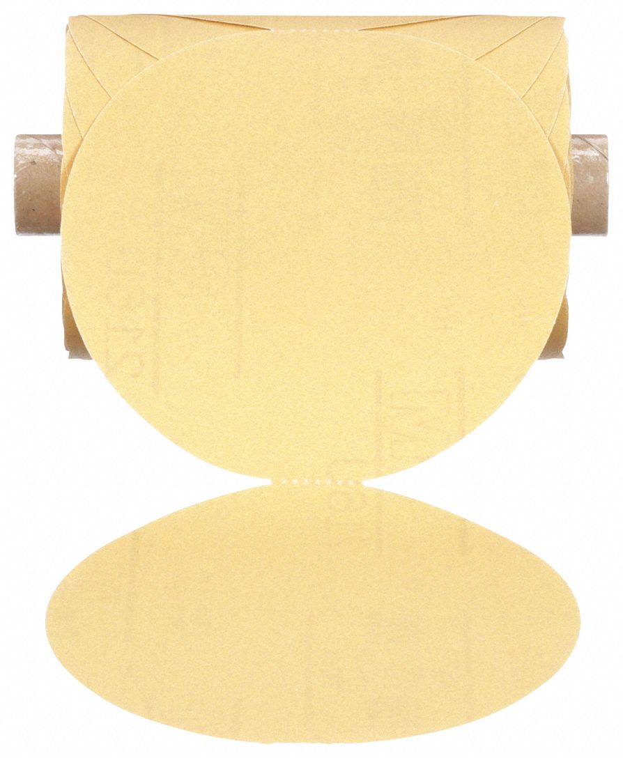 PSA SANDING DISC ROLL, 5 IN DIAMETER, NON-VACUUM, ALUMINUM OXIDE, P280 GRIT, A WEIGHT PAPER, 216U