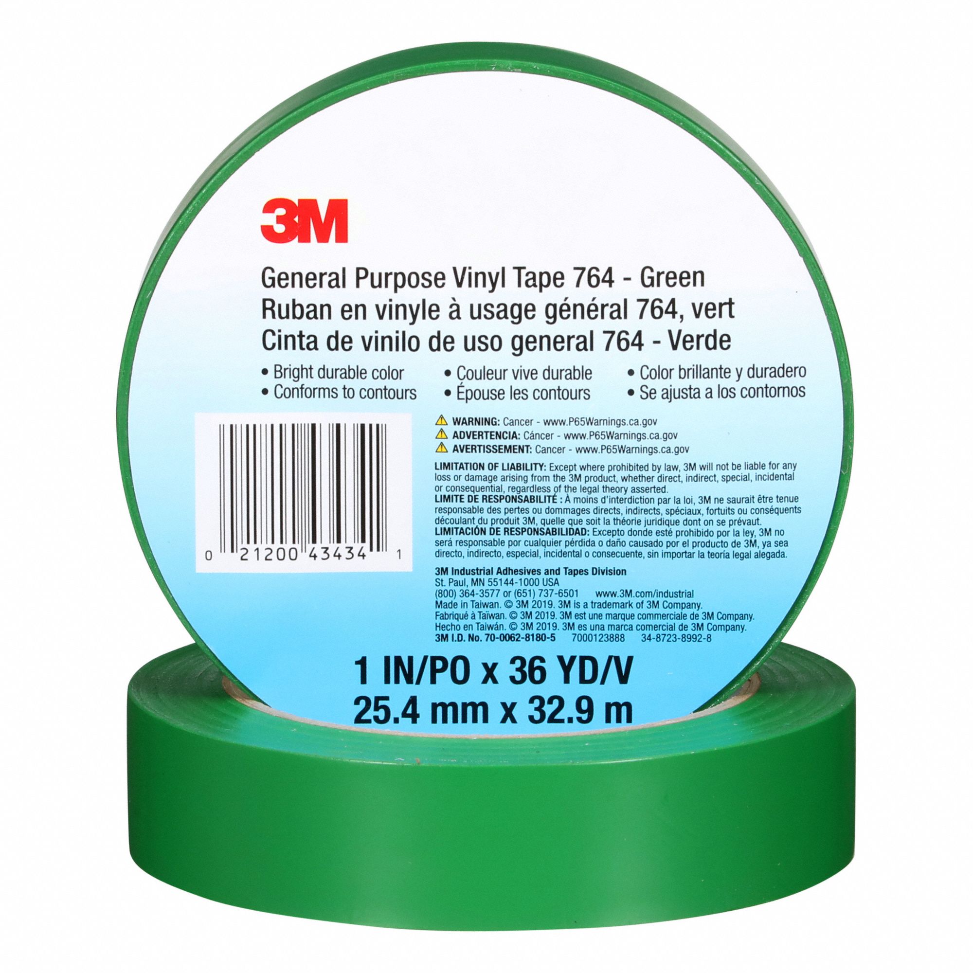 764 TAPE, GREEN, 36 YD L, 1 IN W, 5 MIL, RUBBER ADHESIVE, PVC, ABRASION-RESISTANT, 36 PK