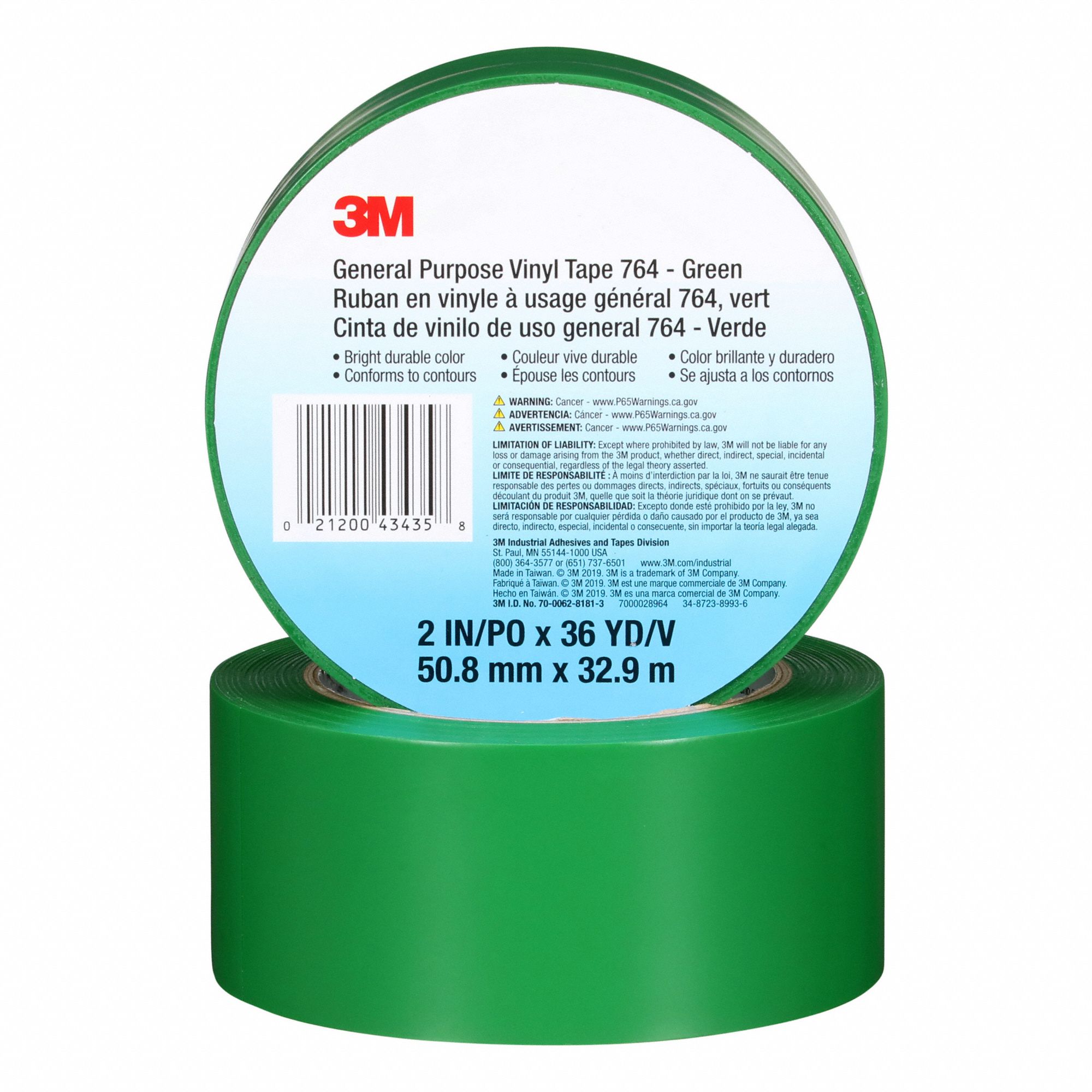 GENERAL PURPOSE TAPE, COLOURFAST, GREEN, 32 9/10 M X 50 8/10 MM X 5 MM, VINYL/RUBBER