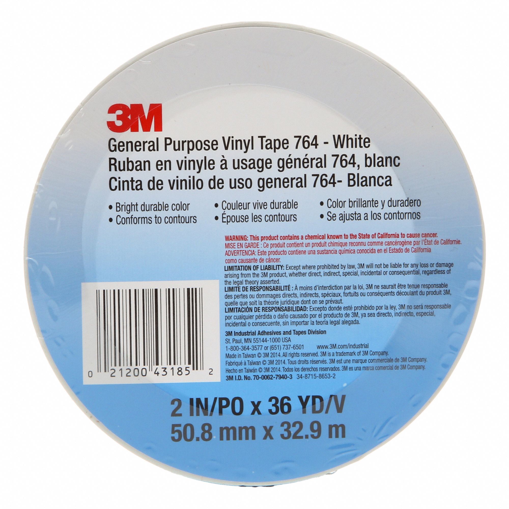 RUBAN À USG GÉN,RÉST À LA DÉCOLORATION,BLC,32 9/10 MX 50 8/10 MM X 5 MM,VNYL/CAOUT