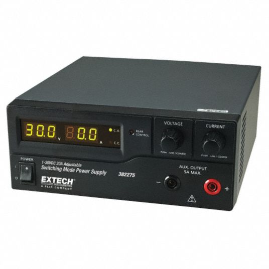 EXTECH DC Power Supply: 0 to 30V, 0 to 20 A, 120V AC, Less Than 5mVrms,  20mV, Digital