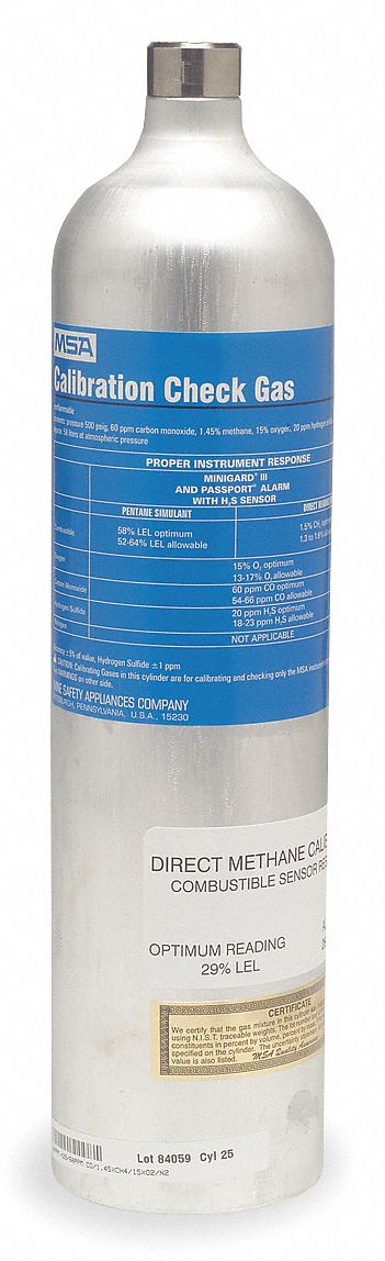 CAL GAS CYLINDER, 58L, CO, CH4, O2, H2S