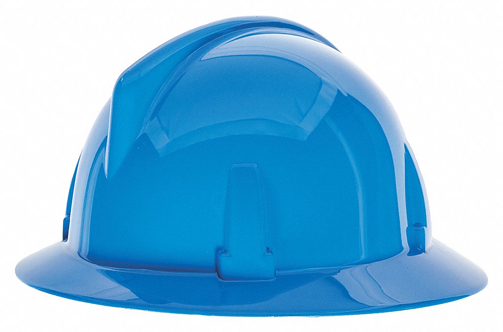 NON-SLOTTED HARD HAT, CSA, TYPE 1, CLASS E, PC, 4-PT FAS-TRAC III RATCHET, FULL BRIM, BL