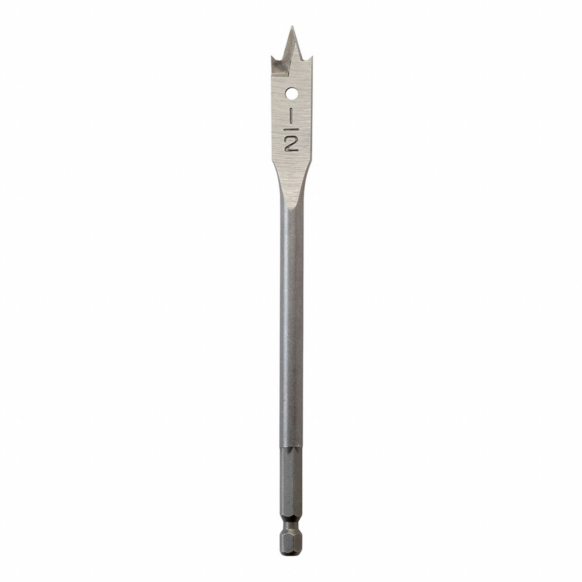 BORING FLAT BIT, 1/2 IN, CARBON STEEL, 6 IN LENGTH