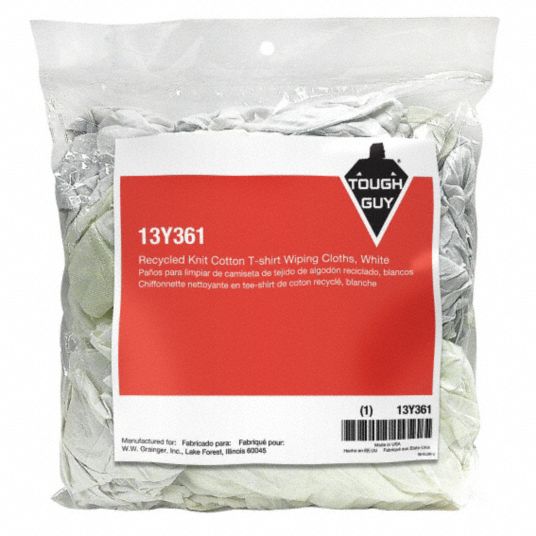Cloth Rag, T-Shirt, White, Varies - Grainger