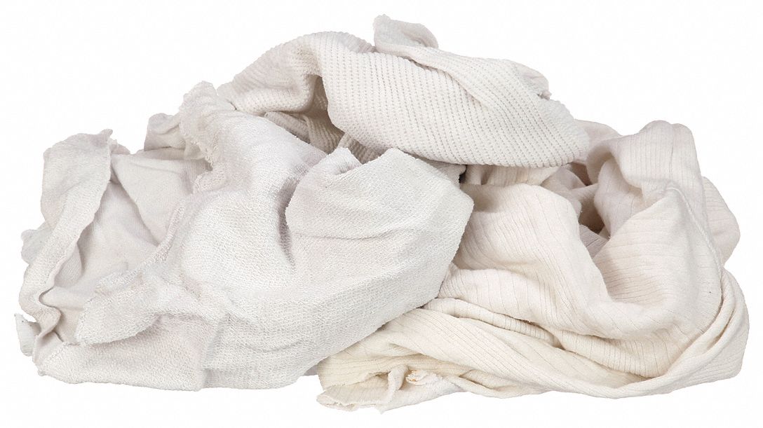 Cloth Rag: T-Shirt, Reclaimed, White, Varies, 50 lb Wt