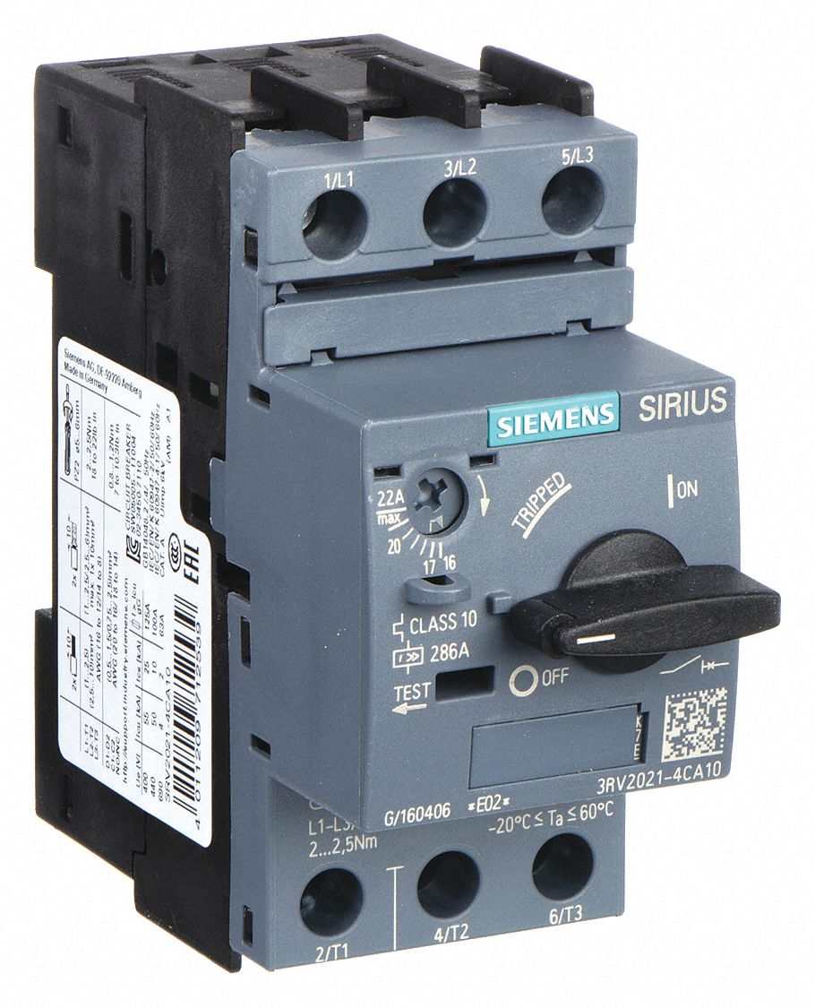 Manual Motor Starter: Non-Reversing, 3 Poles, 22 A, Thermal Protection, Selector Switch