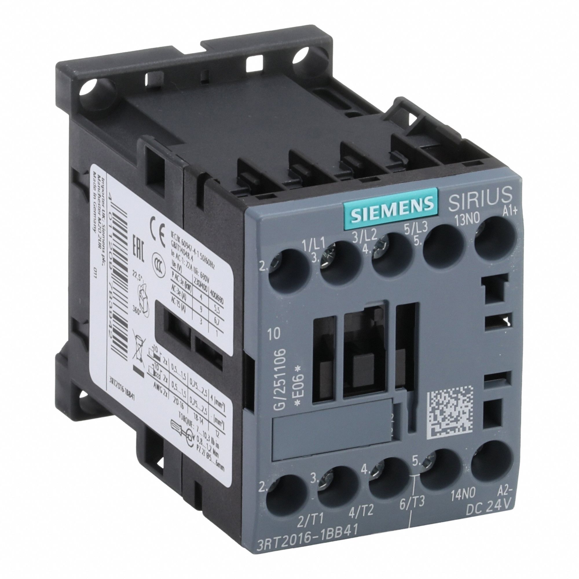 IEC Magnetic Contactor: Non-Reversing, 3 Poles, 3NO Contacts, 9 A, 24V DC Coil