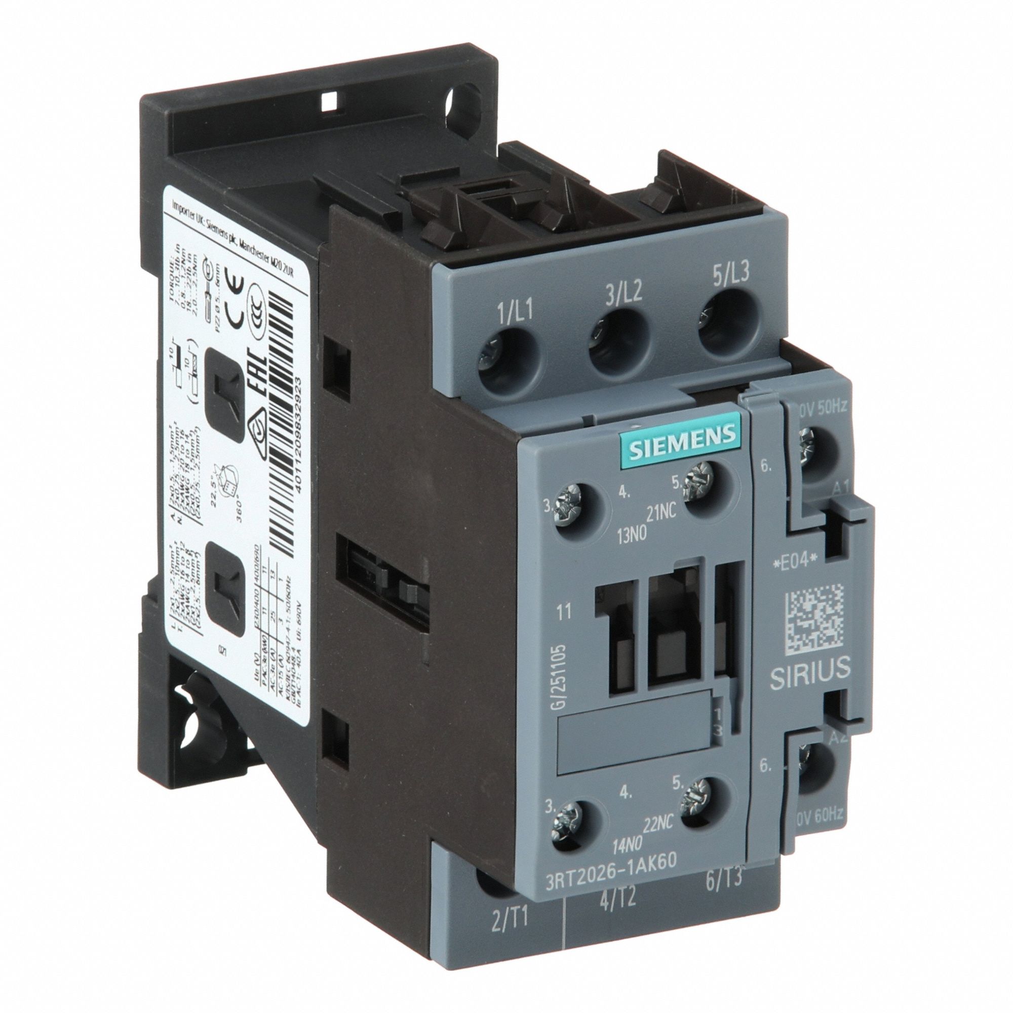 IEC Magnetic Contactor: Non-Reversing, 3 Poles, 3NO Contacts, 25 A, 120V AC Coil