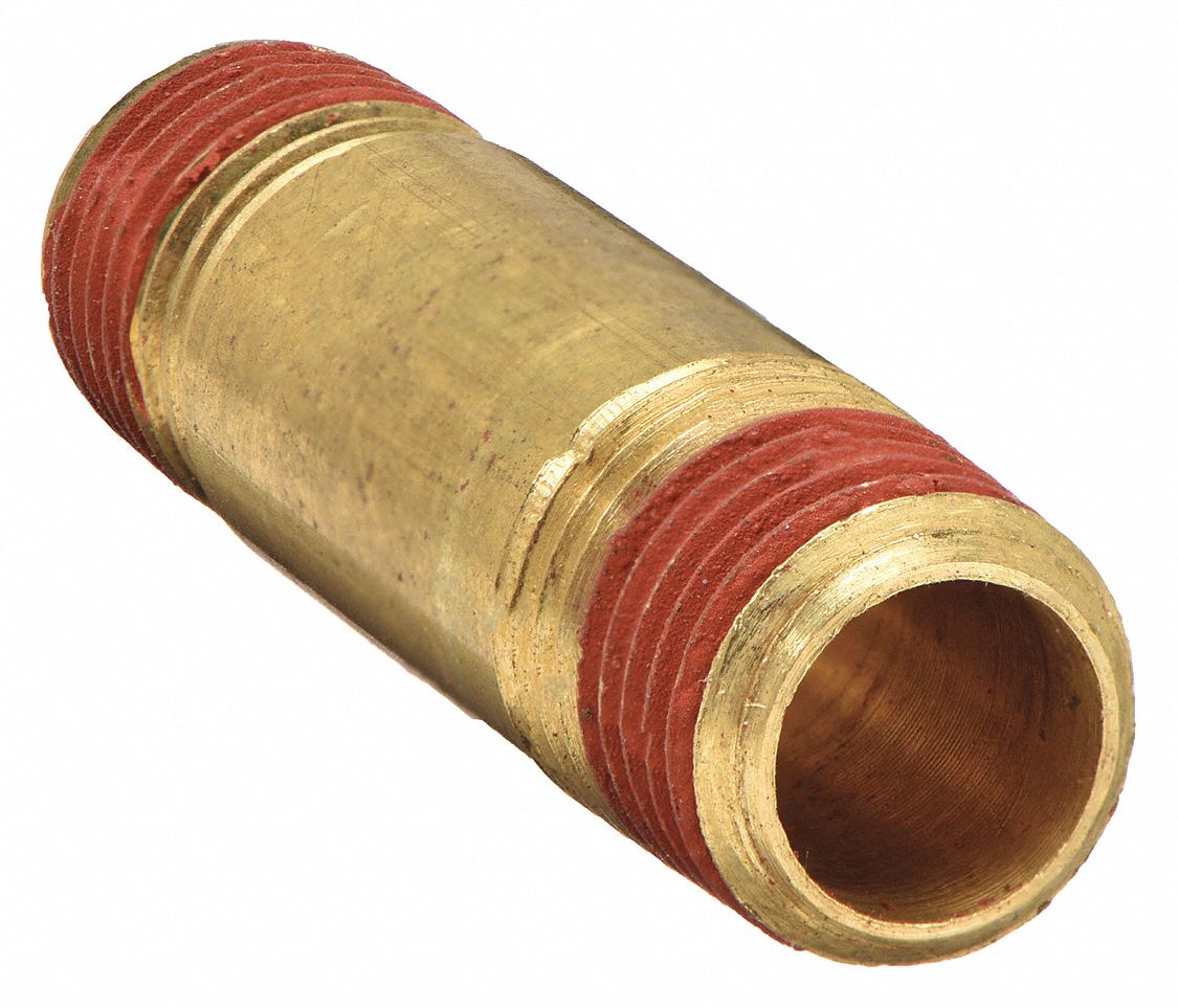 Nipple: Brass, 1/8 in Nominal Pipe Size, 3 in Overall Lg, Threaded on Both Ends, Male NPT x Male NPT