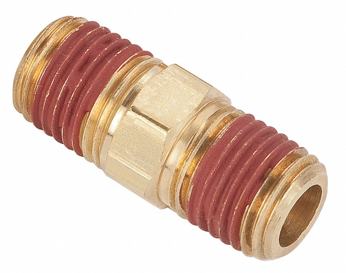 Hex Nipple: Brass, 1/4 in x 1/4 in Fitting Pipe Size, Male NPT x Male NPT, 1 3/8 in Overall Lg