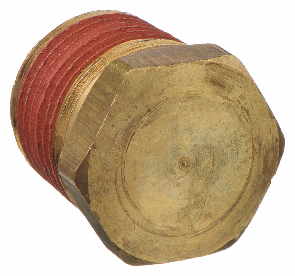 Hex Head Plug: Brass, 1/2 in Fitting Pipe Size, Male NPT, 15/16 in Overall Lg, Hex Plug Drive