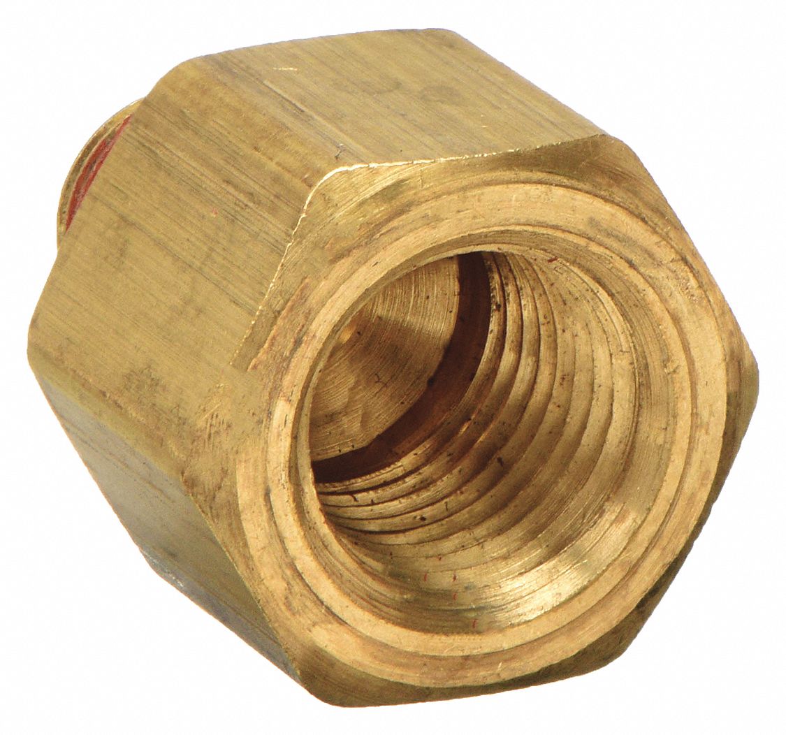 Female x Male Reducing Adapter: Brass, 1/2 in x 1/4 in Fitting Pipe Size, Female NPT x Male NPT
