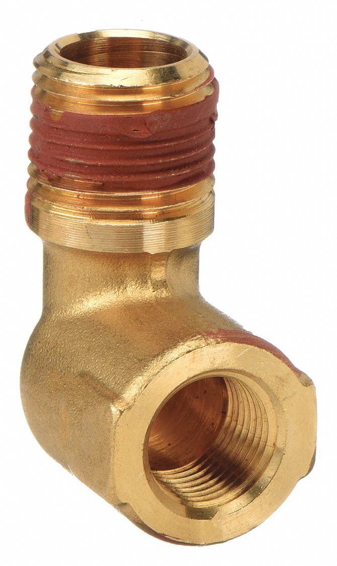 90° Street Elbow: Brass, 3/8 in x 1/2 in Fitting Pipe Size, Female NPT x Male NPT