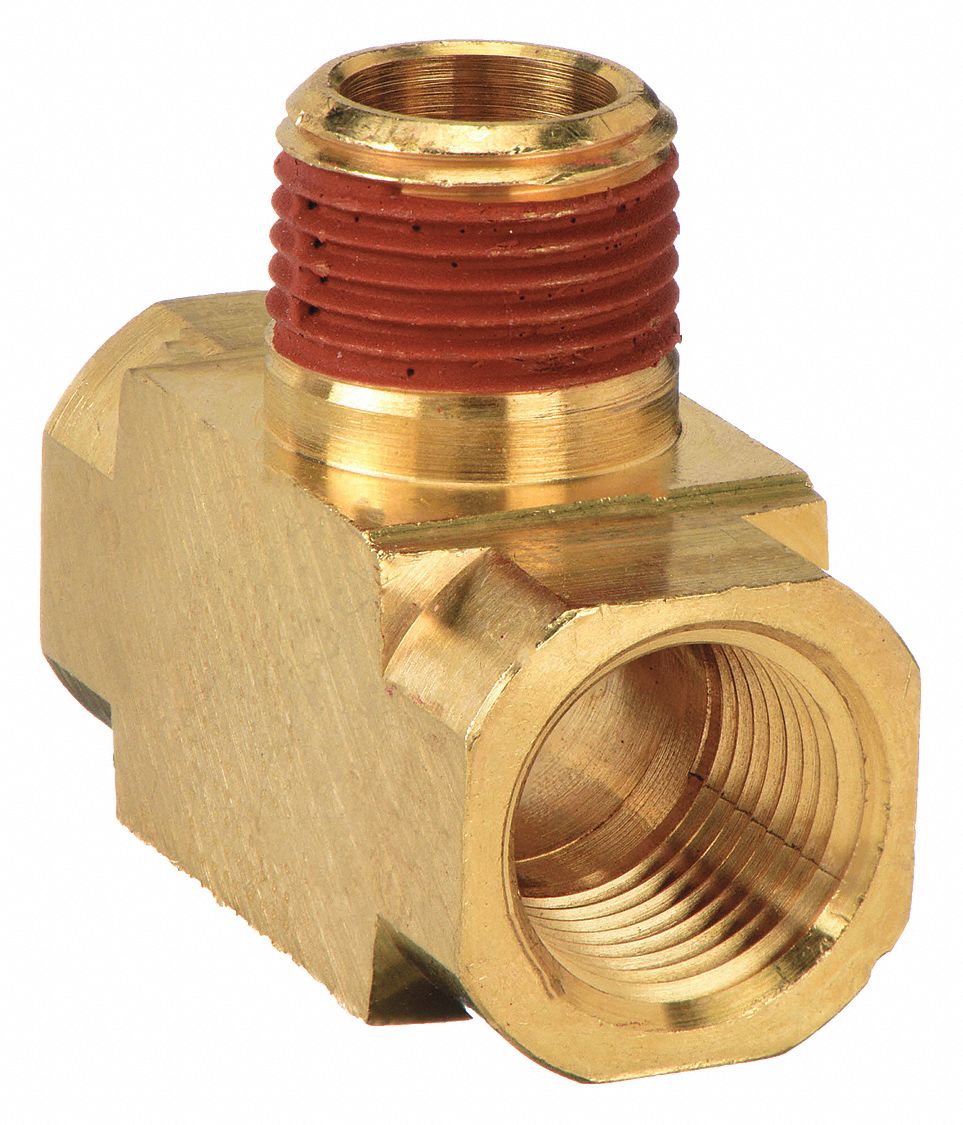 Male Branch Tee: Brass, 1/2 in x 1/2 in x 1/2 in Fitting Pipe Size, 3 1/4 in Overall Lg