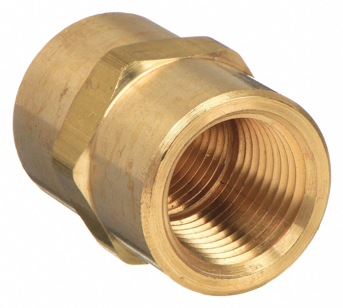 HEX COUPLING: BRASS, ¼ IN X ¼ IN FITTING PIPE SIZE, FEMALE NPT X FEMALE NPT