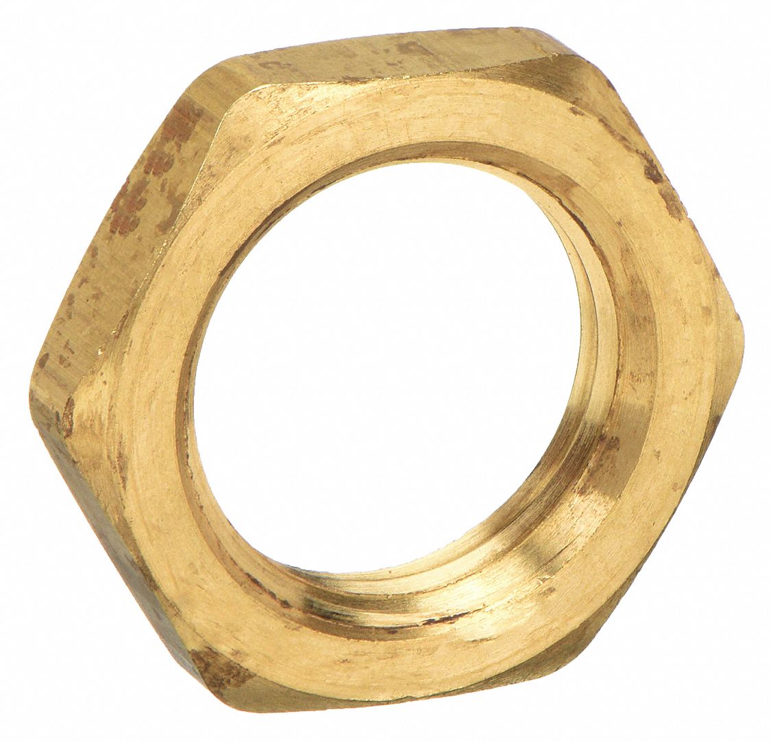 Locknut: Brass, 1/2 in Fitting Pipe Size, Female NPT, 1/4 in Overall Lg