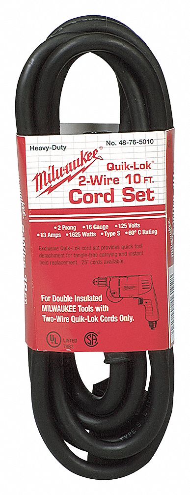 MILWAUKEE REPLACEMENT DOUBLE INSULATED 2-WIRE, 125V/13A, 16 AWG, 1 TO ...