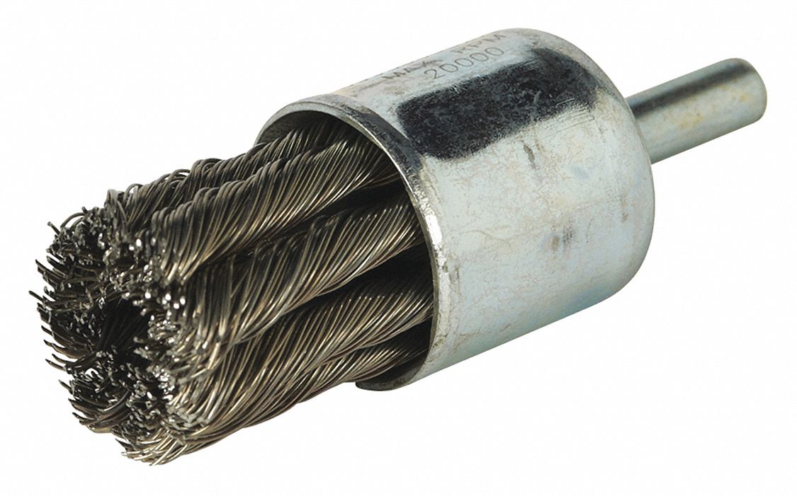 END BRUSH, TWIST WIRE, KNOTTED, 20000 MAX RPM, 1/4 IN SHANK, 1 IN BRUSH DIA/0.02 IN WIRE DIA