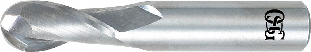 BALL END MILL, CARBIDE, BRIGHT/UNCOATED FINISH, 2 FLUTES, 3/64 IN MILLING DIAMETER