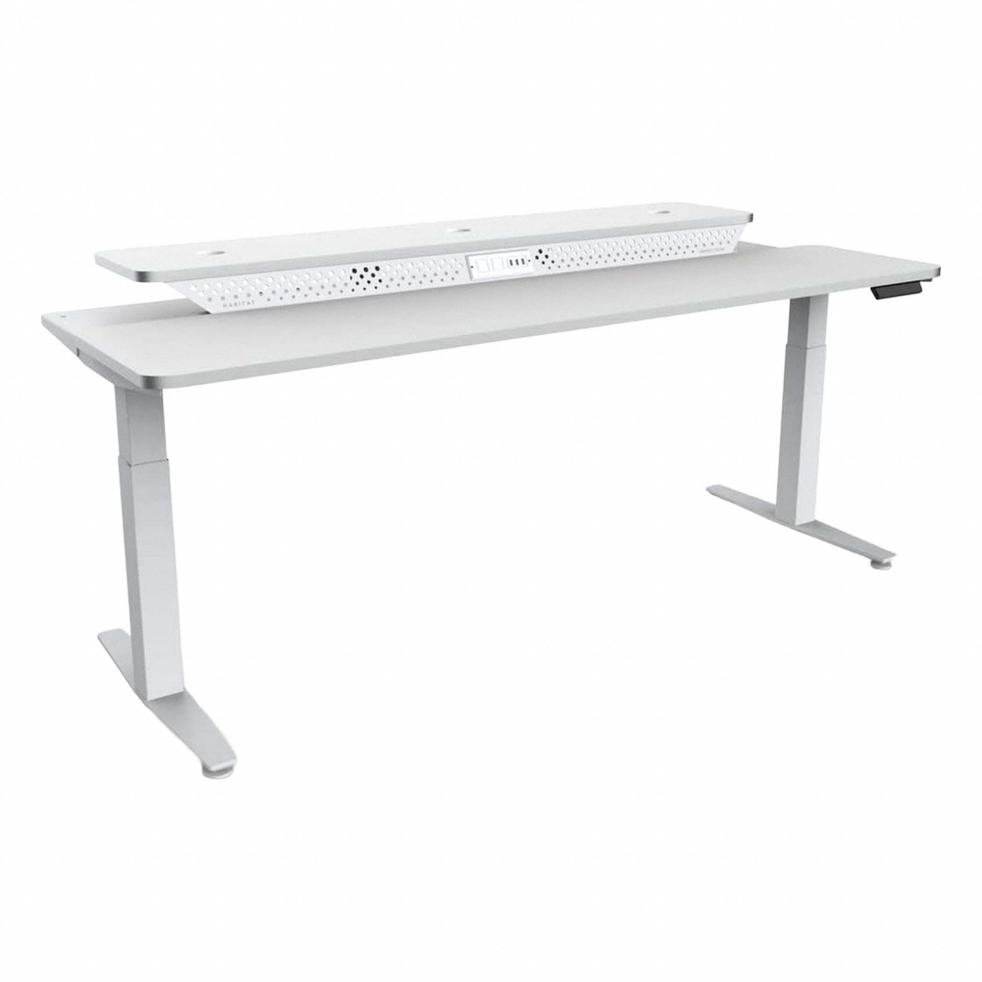 Electric Sit-Stand Desk: White, Wood, 60 in Overall Wd, 30 in Overall Dp, Laminate/Steel