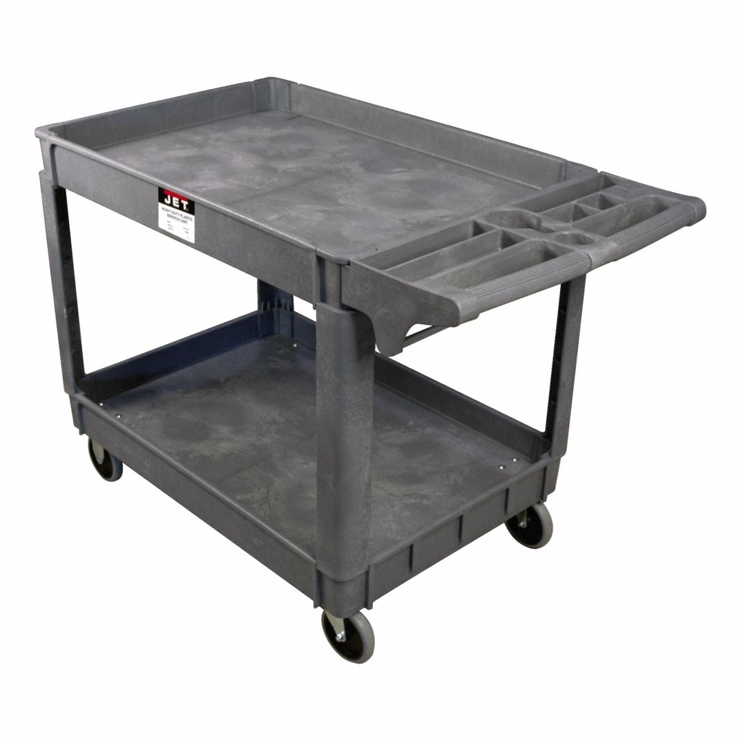 Cart: 500 lb Load Capacity, 37x25, 39 3/4x17x33 1/2 in, (2) Rigid/(2) Swivel, Gray, 2 Shelves