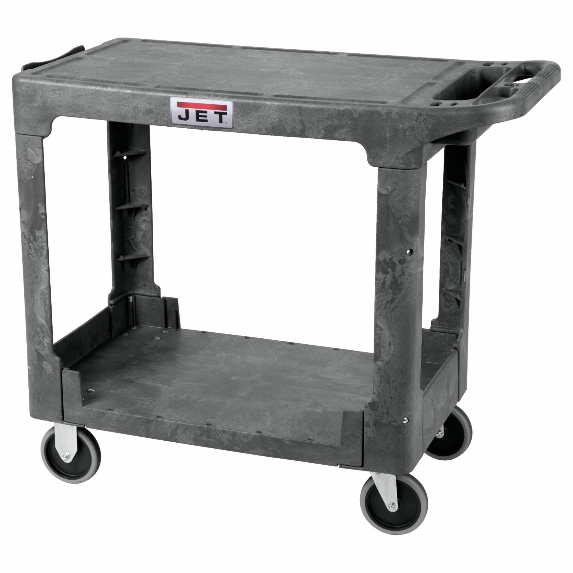 Cart: 550 lb Load Capacity, 38x19, 38x19x32 1/4 in, (2) Rigid/(2) Swivel, Gray, 2 Shelves