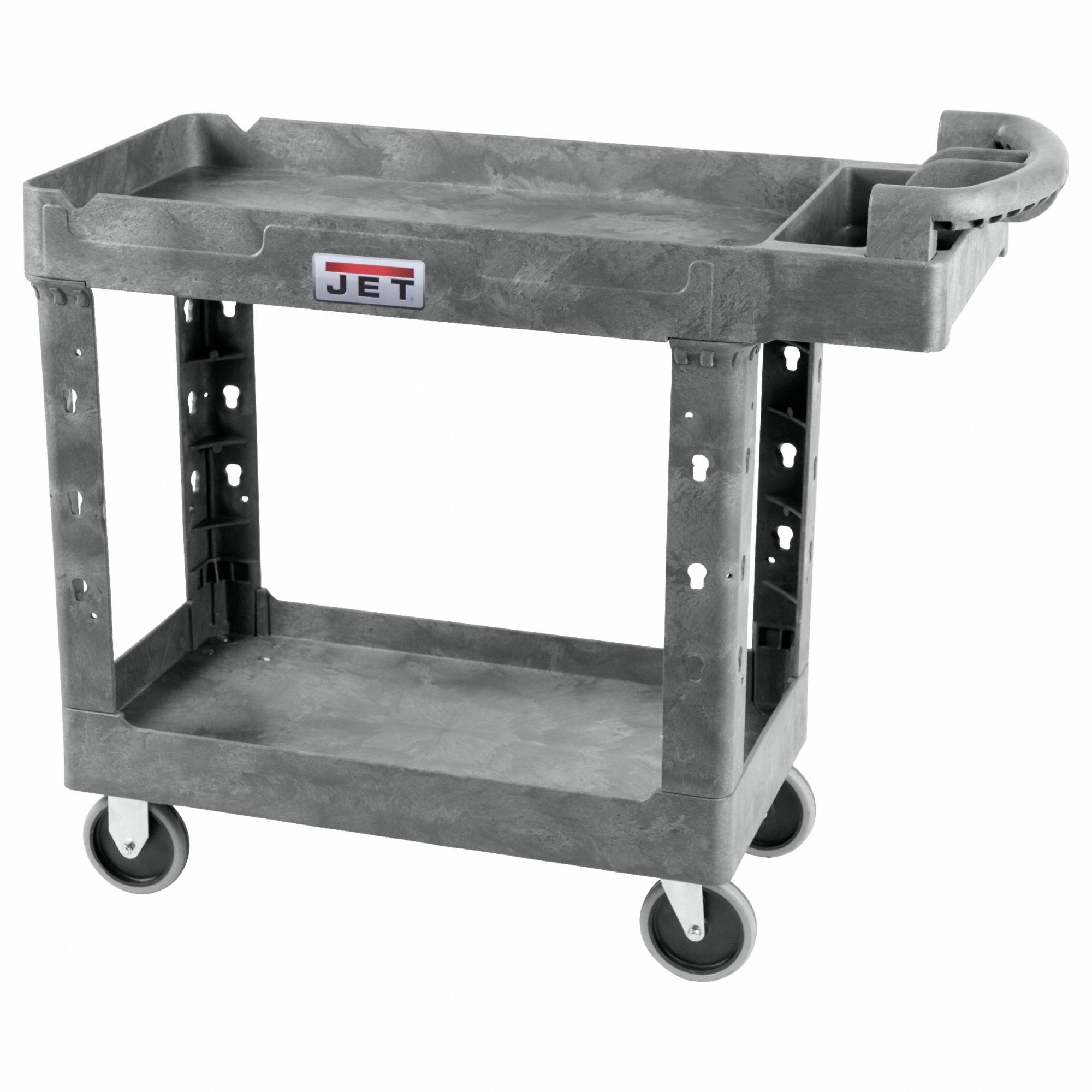 Cart: 550 lb Load Capacity, 41x17, 41x17x34 1/4 in, (2) Rigid/(2) Swivel, Gray, 2 Shelves
