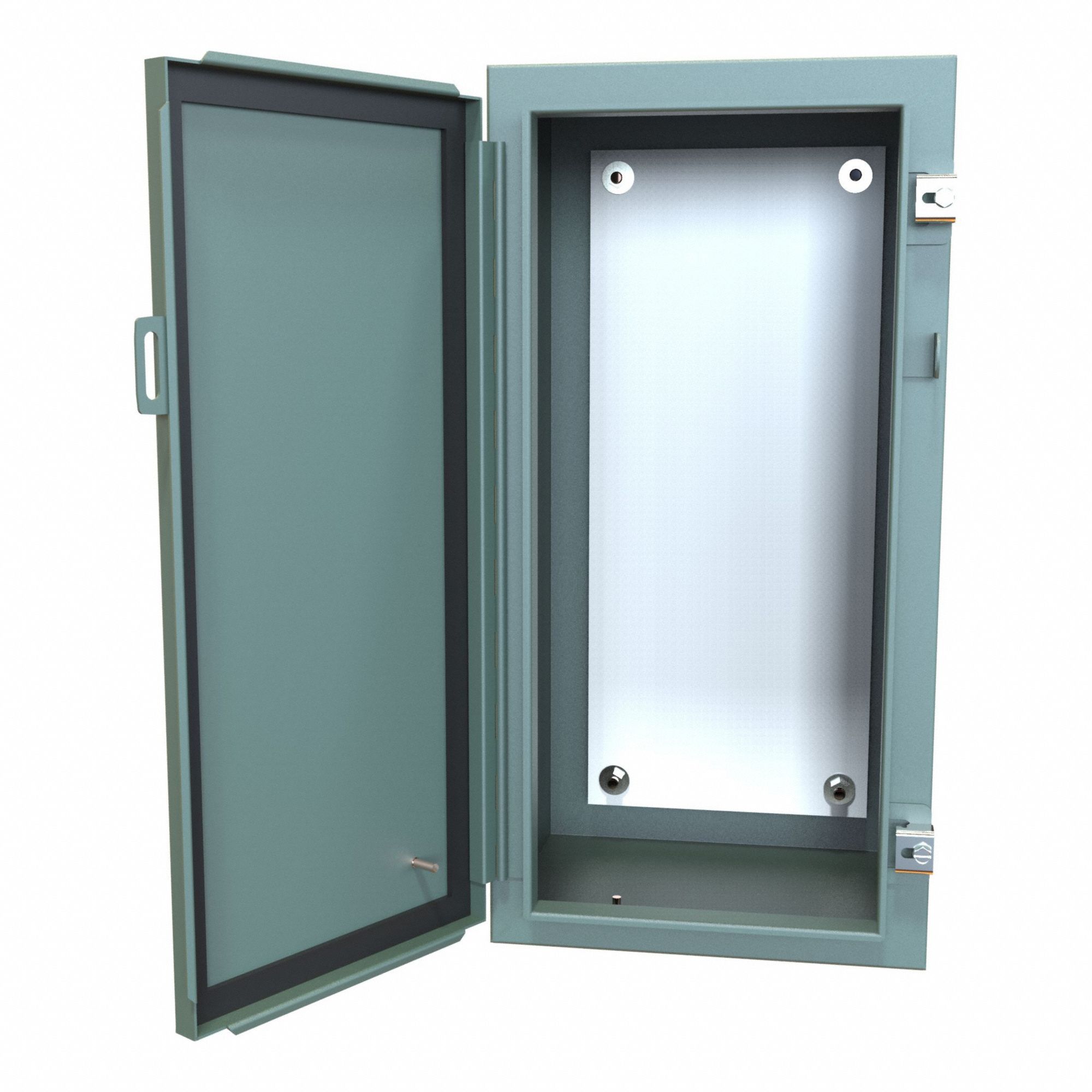 Electrical Enclosure: Steel, 24 in x 12 in x 10 in, NEMA 12/13, w/Panel, Solid Cover, Hinged
