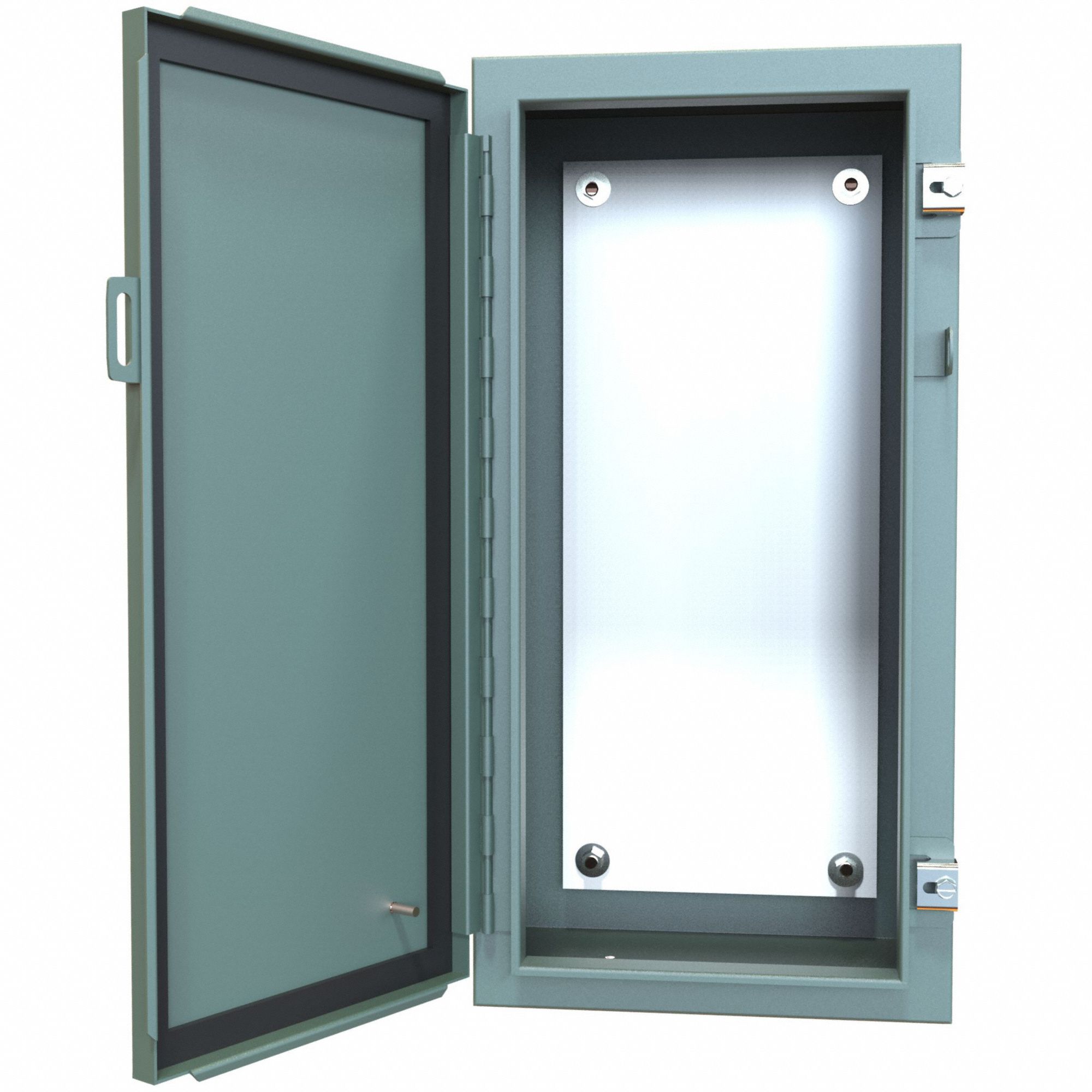 Electrical Enclosure: Steel, 24 in x 12 in x 8 in, NEMA 12/13, w/Panel, Solid Cover, Hinged