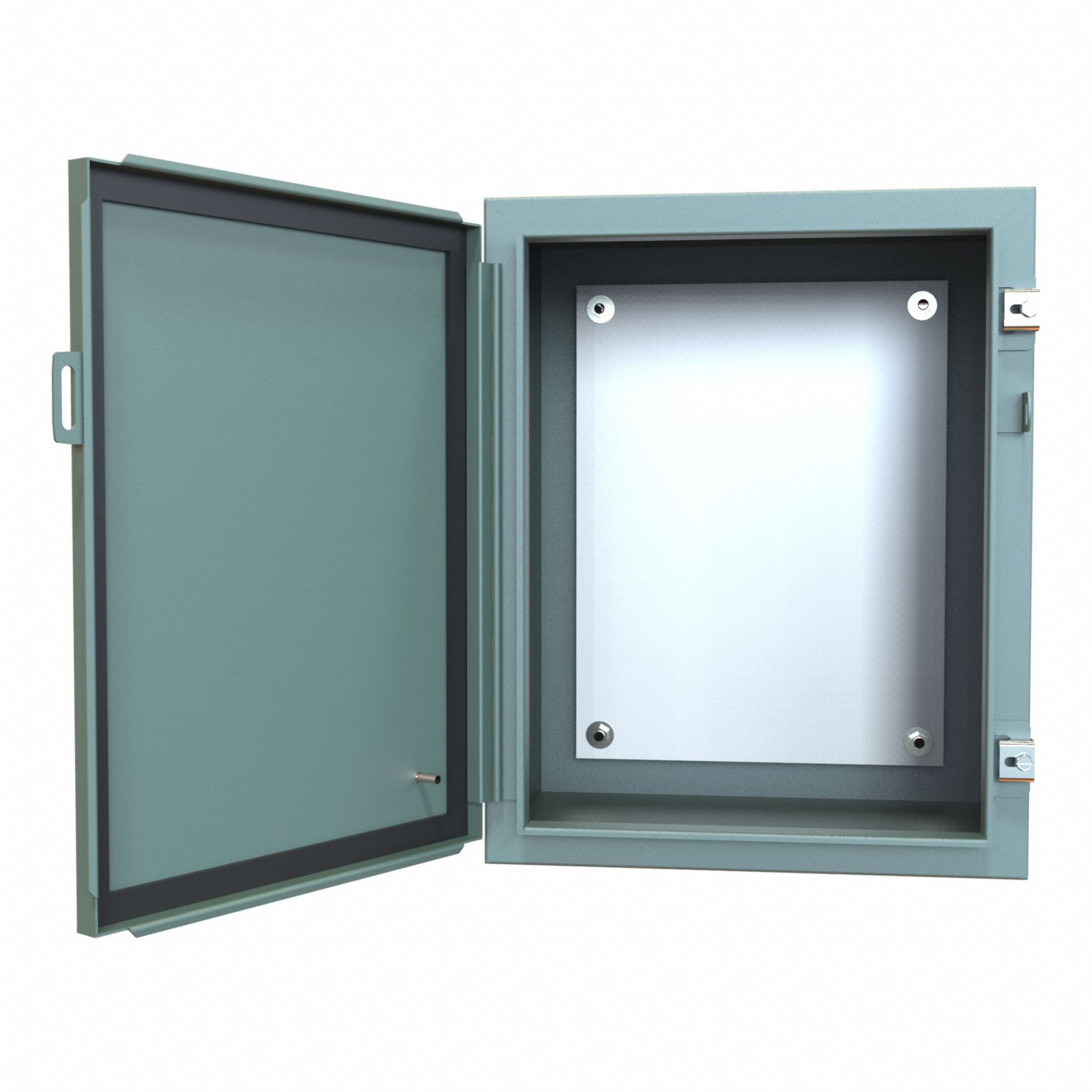 Electrical Enclosure: Steel, 20 in x 16 in x 12 in, NEMA 12/13, w/Panel, Solid Cover, Hinged